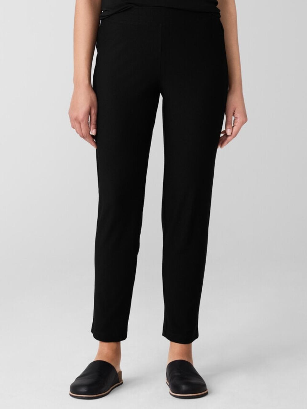 Eileen Fisher Washable Stretch Crepe Pant Black Slim Fit Size Large